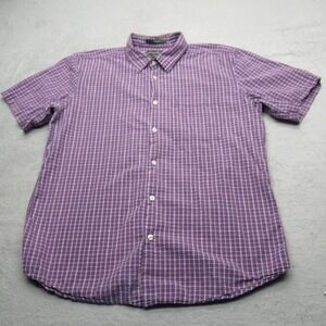 Eddie Bauer Shirt Mens Large Purple Plaid Seersucker Short Sleeve‎ Classic Fit